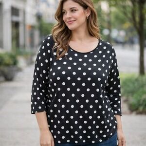 Meineinu Polka Dot Blouse Women 2XL Black White Sheer Stretch Minimalist